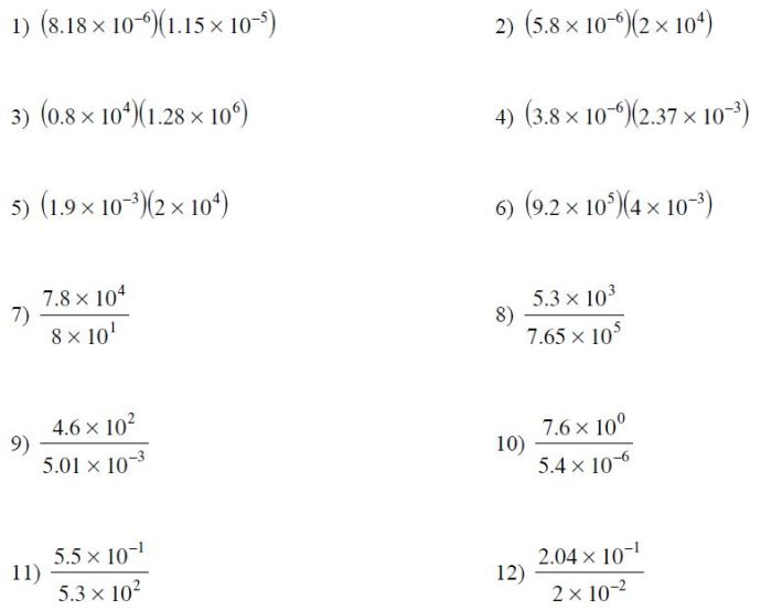 Scientific notation word problems worksheet