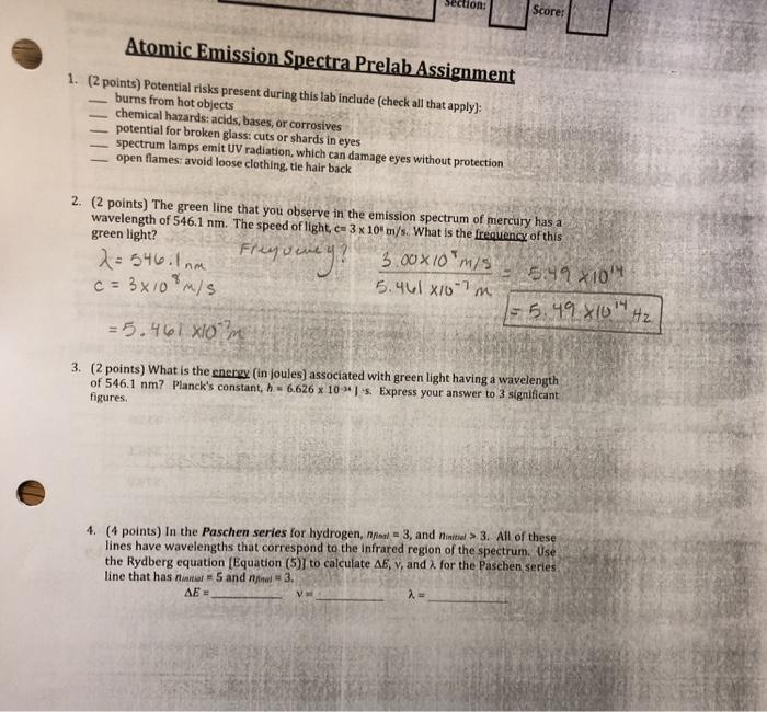 Atomic spectra lab answer key