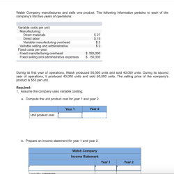 Company walsh sells manufactures solved year variable pertains following information units unit costing manufacturing operations selling fixed per income transcribed