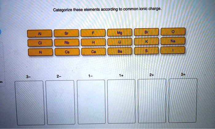 Categorize these elements according to common ionic charge.